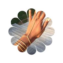 Allereya Vintage Layered Finger Ring Bracelet Gold Slave Bracelet Hand Chain Boho Wrist Chain Bracelet Punk Hand Harness Chain Bridal Hand Jewelry For Women And Girls von Allereya