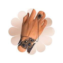Allereya Vintage-Punk-Spitzen-Fingerring-Armband schwarzes Kristall-Sklaven-Armband hohles Spitzenarmband geschichtet oval Edelstein Kristall Handgeschirr Schmuck für Frauen und Mädchen (Stil 2) von Allereya