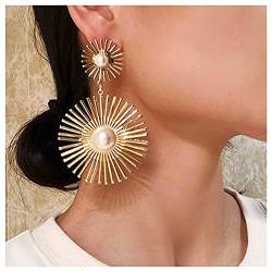 Allereya Vintage Sunburst Ohrringe Perlen Ohrringe Geometrische Sonne Baumeln Ohrringe Gold Perlen Ohrstecker Schmuck Für Frauen Und Mädchen (gold) von Allereya