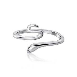 Allgut Damen Ring 925 Sterling Silber Schlange Ring Verstellbar Fingerring Silber Ring Mädchen Offen Ring von Allgut