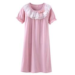 Allmeingeld Große Mädchen Prinzessin Nachthemden Spitze Schlafhemden Kurzarm Einfarbig Rosa 8 von Allmeingeld