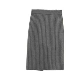 Alloaone Dicker Pulloverrock für Damen, elastisch, hohe Taille, plissierter Midi-Strickrock, Grau 50cm, 44 von Alloaone