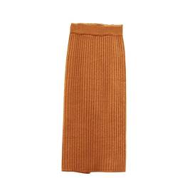 Alloaone Dicker Pulloverrock für Damen, elastisch, hohe Taille, plissierter Midi-Strickrock, Orange 70cm, 36 von Alloaone