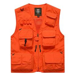 Alloaone Männer Multi-Pocket Sommer Dünne Weste Ärmellose Jacken Entladen Fotograf Westen Orange Vest XL von Alloaone