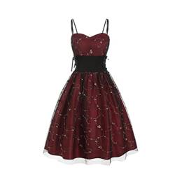 Alloaone Vintage Korsett Kleider Für Frauen Fit Und Flare Elegantes Party Plissee Retro Cami Kleid Burgundy S von Alloaone