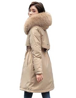 Damen-Winterjacke, Parka, langer Mantel, Wolle, Kapuzenjacke, Pelzkragen, dick, warm, Schneekleidung, gepolsterter Parka, khaki, 46 von Alloaone