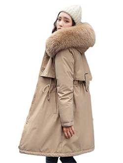 Damen Winterjacke Baumwolle Mantel Damen Dicker Warm Casual Parka Kapuzenmantel, khaki, 52 von Alloaone