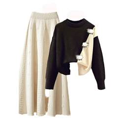 Herbst und Winter Anzug für Damen Lose Strickpullover Mode Slim Rock Zweiteiliger Rock Anzug, Zweiteiliger Anzug 3, 42 von Alloaone