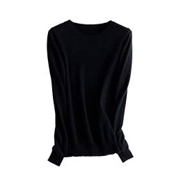 Kaschmirwolle Strickpullover Damen Pullover Rundhals Basic Warm Pullover, Schwarz , L von Alloaone