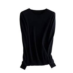 Kaschmirwolle Strickpullover Damen Pullover Rundhals Basic Warm Pullover, Schwarz , XL von Alloaone