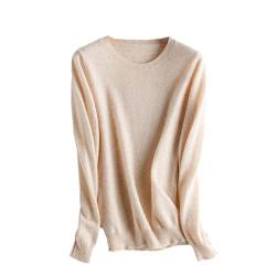 Kaschmirwolle Strickpullover Damen Pullover Rundhals Basic Warm Pullover, beige, L von Alloaone