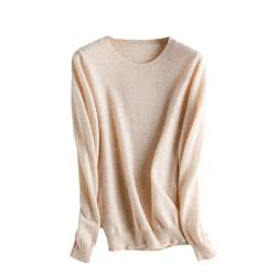 Kaschmirwolle Strickpullover Damen Pullover Rundhals Basic Warm Pullover, beige, M von Alloaone