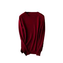 Kaschmirwolle Strickpullover Damen Pullover Rundhals Basic Warm Pullover, burgunderfarben, L von Alloaone