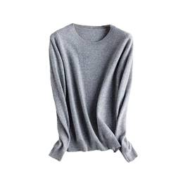 Kaschmirwolle Strickpullover Damen Pullover Rundhals Basic Warm Pullover, grau, S von Alloaone