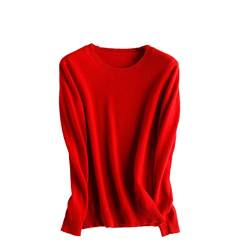 Kaschmirwolle Strickpullover Damen Pullover Rundhals Basic Warm Pullover, rot, XL von Alloaone