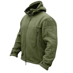 Men's Military Fleece Warm Hooded Army Coat Multi-Pocket Windproof Tactical Jacket Army EN8 3XL von Alloaone