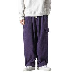 Mens Classic Style Black Loose Straight Pants Streetwear Cordhose Purple XL von Alloaone