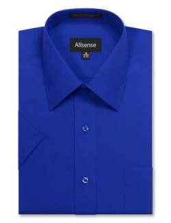 Allsense Herren-Kurzarm-Hemd, normale Passform, Anzughemd - Blau - XX-Large von Allsense
