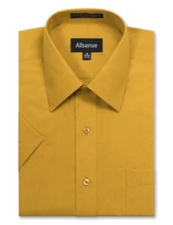 Allsense Herren-Kurzarm-Hemd, normale Passform, Anzughemd - Gelb - 4X-Groß von Allsense