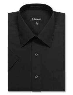 Allsense Herren-Kurzarm-Hemd, normale Passform, Anzughemd - Schwarz - 4X-Groß von Allsense