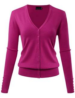 Damen Langarm Button Down Basic Sweater Classic V-Ausschnitt Strick Cardigan Soft Knit - Violett - Mittel von Allsense
