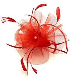 Damen Fascinator mit Federn, groß, für Hochzeiten, Rennen, Royal Ascot Stirnband (rot) von Allsorts