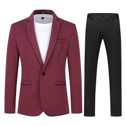 Allthemen Anzug Herren 2 Teilig Slim Fit Herrenanzug EIN Knopf Business Hochzeitanzug für Männer Weinrot(schwarz Hose) M von Allthemen