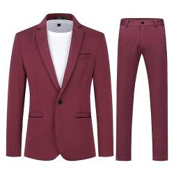 Allthemen Anzug Herren 2 Teilig Slim Fit Herrenanzug EIN Knopf Business Hochzeitanzug für Männer Weinrot L von Allthemen