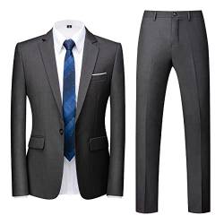 Allthemen Anzug Herren 2 Teilig Slim Fit Hochzeitanzug EIN Knopf Smoking Anzüge Sakko Hose Grau L von Allthemen