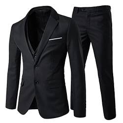 Allthemen Anzug Herren 3 Teilig Herrenanzug Slim Fit 2 Knopf Hochzeitanzug Anzüge Sakko Business Schwarz 3XL von Allthemen