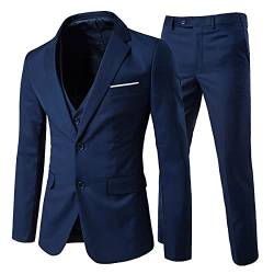 Allthemen Anzug Herren 3 Teilig Herrenanzug Slim Fit 2 Knopf Hochzeitanzug Anzüge Sakko für Business Marine Blau XXL von Allthemen