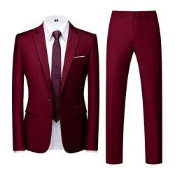 Allthemen Anzug Herren Anzug 2 Teilig Slim Fit Einreihig EIN Knopf Smoking Hochzeit Anzüge Sakko Hose Weinrot 3XL von Allthemen