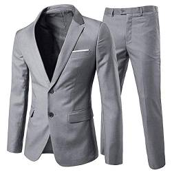 Allthemen Anzug Herren Anzug 2 Teilig Slim Fit Herrenanzug Hochzeit Anzüge Herren Modern Sakko für Business Hellgrau(2 Knöpfe) XS von Allthemen