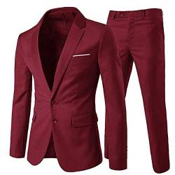 Allthemen Anzug Herren Anzug 2 Teilig Slim Fit Herrenanzug Hochzeit Anzüge Herren Modern Sakko für Business Weinrot(2 Knöpfe) 3XL von Allthemen