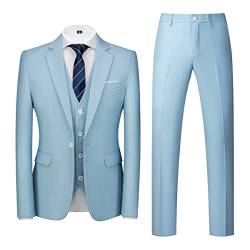 Allthemen Anzug Herren Anzug 3 Teilig Slim FIt EIN Knopf Anzüge Hochzeit Buisness Sakko Weste Hose Hellblau1 XL von Allthemen