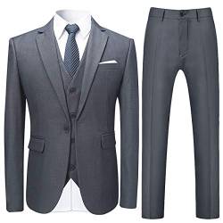 Allthemen Anzug Herren Anzug Slim Fit 3 Teilig Herrenanzug 3-Teilig Anzüge Herren Modern Sakko für Business Hochzeit Grau XXL von Allthemen