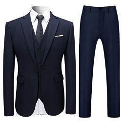 Allthemen Anzug Herren Anzug Slim Fit 3 Teilig Herrenanzug 3-Teilig Anzüge Herren Modern Sakko für Business Hochzeit Marineblau L von Allthemen