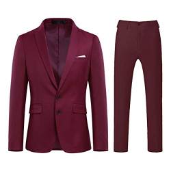 Allthemen Anzug Herren Anzug Slim Fit Herrenanzug Anzüge Herren Modern Sakko für Business Hochzeit Weinrot M von Allthemen