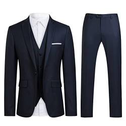 Allthemen Anzug Herren Slim Fit 3 Teilig Anzüge Herrenanzug Schwarz Sakko für Hochzeit Business Party Dunkelblau XL von Allthemen