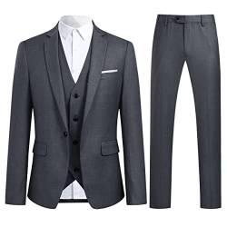 Allthemen Anzug Herren Slim Fit 3 Teilig Anzüge Herrenanzug Schwarz Sakko für Hochzeit Business Party Dunkelgrau S von Allthemen