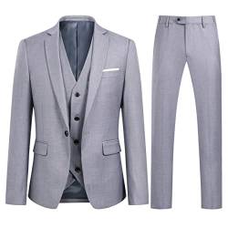 Allthemen Anzug Herren Slim Fit 3 Teilig Anzüge Modern Herrenanzug 3-Teilig Sakko Hose Weste für Business Hochzeit Hellgrau 3XL von Allthemen