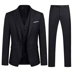 Allthemen Anzug Herren Slim Fit 3 Teilig Anzüge Modern Herrenanzug 3-Teilig Sakko Hose Weste für Business Hochzeit Schwarz M von Allthemen