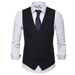 Allthemen Anzugweste Herren Kariert Weste Anzug V-Ausschnitt Slim Fit Anzug Herrenweste Gilet für Business Hochzeit Freizeit #9699 Schwarz L von Allthemen