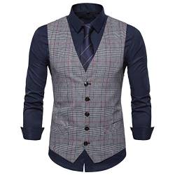 Allthemen Anzugweste Herren Kariert Weste Anzug V-Ausschnitt Slim Fit Anzug Herrenweste Gilet für Business Hochzeit Freizeit #9700 Hellgrau 3XL von Allthemen