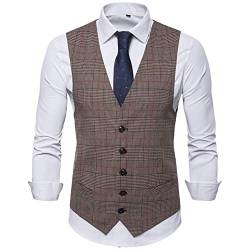 Allthemen Anzugweste Herren Kariert Weste Anzug V-Ausschnitt Slim Fit Anzug Herrenweste Gilet für Business Hochzeit Freizeit #9700 Kaffee 3XL von Allthemen