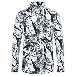 Allthemen Blumen Hemden Herren Bunte Hemden Langarmhemd Muster Freizeitshemd Langarm Casual Shirt Grau XS von Allthemen