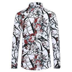 Allthemen Blumen Hemden Herren Bunte Hemden Langarmhemd Muster Freizeitshemd Langarm Casual Shirt Rot XXL von Allthemen