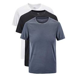 Allthemen Herren 3er Pack Shirt Kurzarm Funktionsshirt T-Shirt Rundhals Einfarbig Männer Kurzarmshirt Basic Trainingsshirt schwarz+weiß+grau S von Allthemen