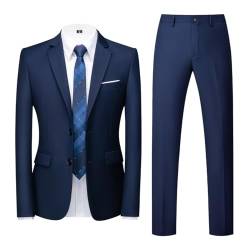 Allthemen Herren Anzug 2-teilig Slim Fit Einreihig Zwei Knöpfe Anzüge Hochzeit Business Blazer Hose Blau1 M von Allthemen