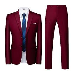 Allthemen Herren Anzug 2-teilig Slim Fit Einreihig Zwei Knöpfe Anzüge Hochzeit Business Blazer Hose Weinrot S von Allthemen